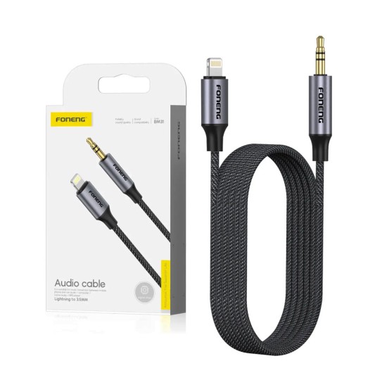 Foneng Metal AUX Audio Cable BM31 Male 3.5mm to Lightning 1m Black